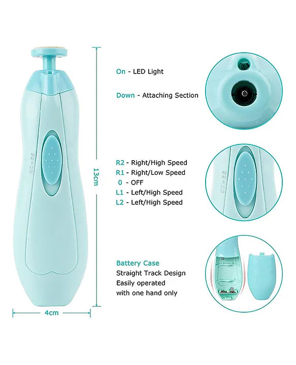Electric Nail Trimmer for Babies/Infant | With 6 diffrent attachments & "LED" light.