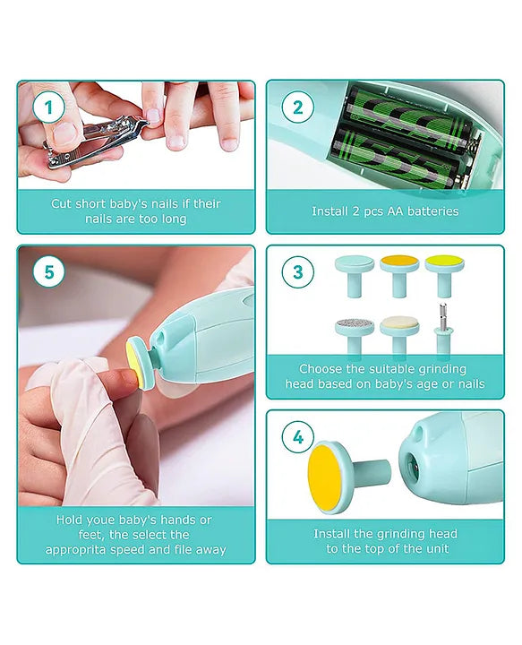 Electric Nail Trimmer for Babies/Infant | With 6 diffrent attachments & "LED" light.